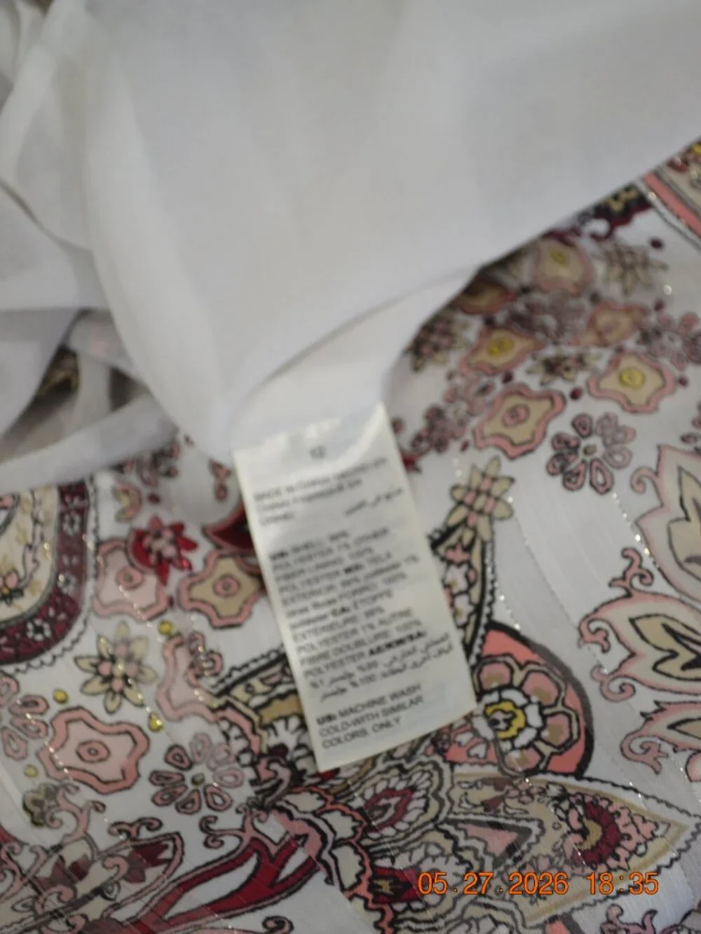 White House Black Market Women’s Size 12 White Paisley Tie Front Sheer Blouse